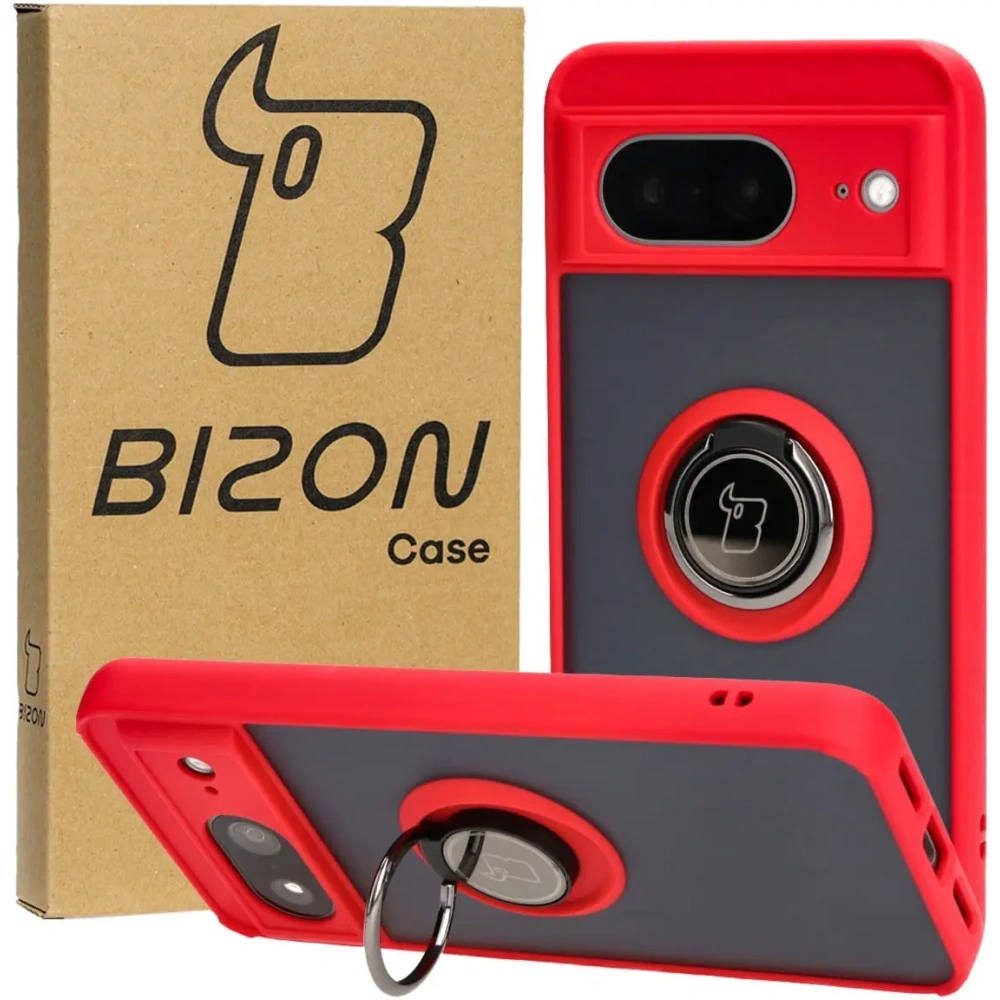Wholesale Bizon Case Hybrid Ring Google Pixel 8 smoky with a red frame - BIZ3890 - {ean13} - Hurt
