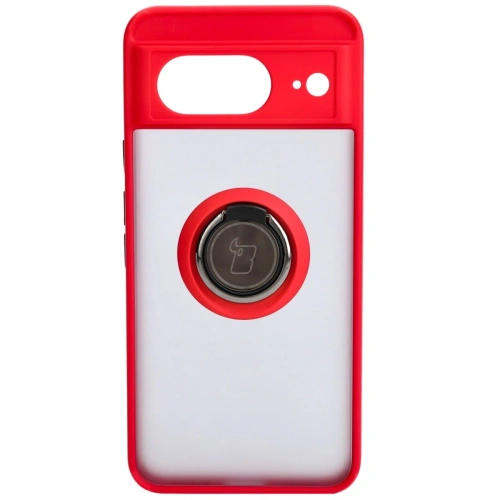 Etui z uchwytem na palec Bizon Case Hybrid Ring do Google Pixel 8 przydymione z czerwoną ramką