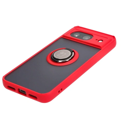 Etui z uchwytem na palec Bizon Case Hybrid Ring do Google Pixel 8 przydymione z czerwoną ramką