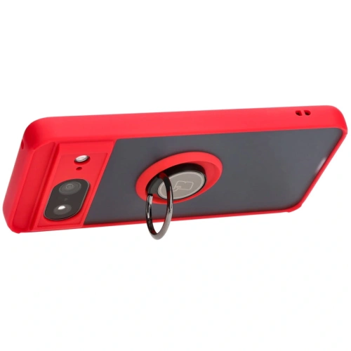Etui z uchwytem na palec Bizon Case Hybrid Ring do Google Pixel 8 przydymione z czerwoną ramką