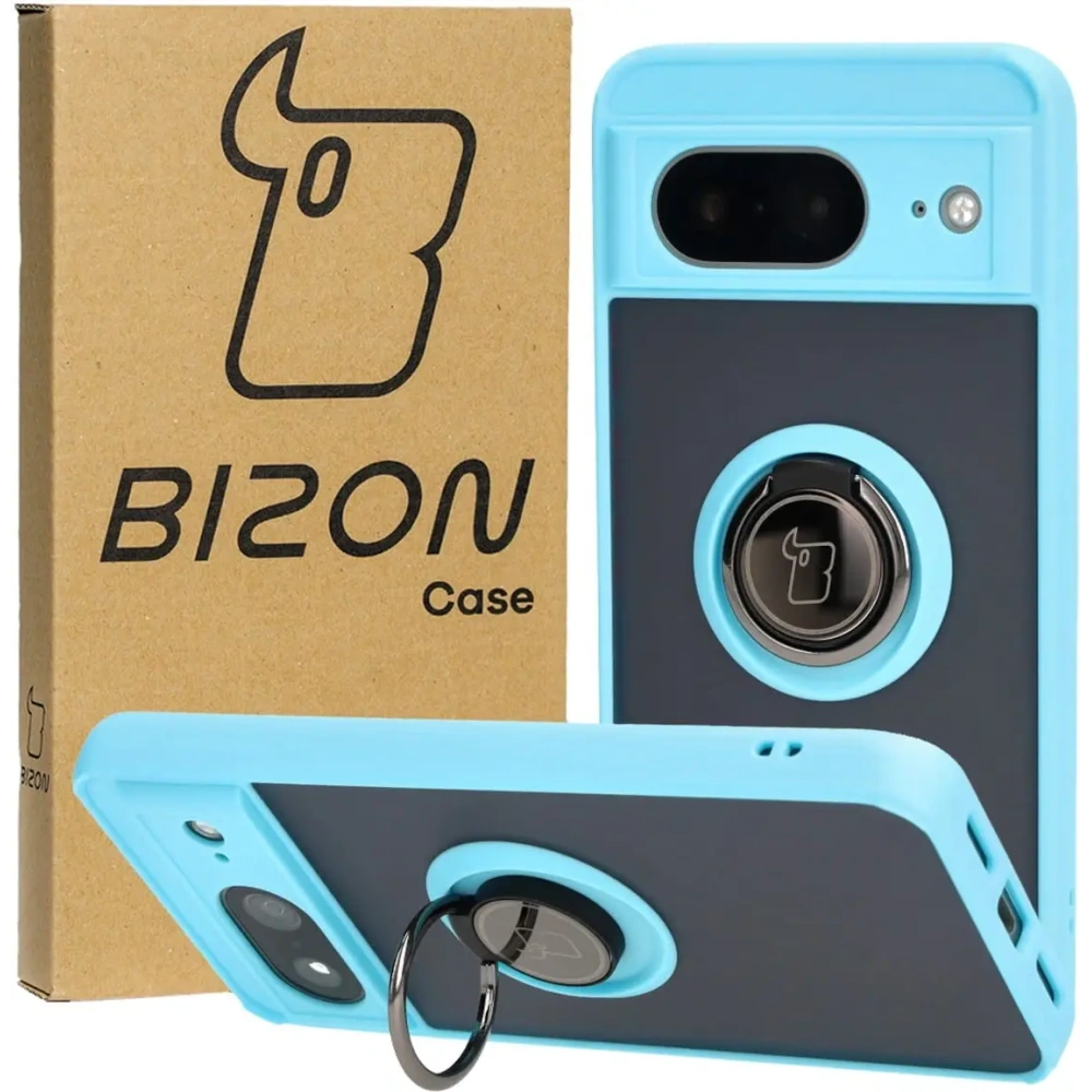 Hurtownia GSM - Bizon Case Hybrid Ring Google Pixel 8 füstös színben, világoskék kerettel - BIZ3891 - {ean13} - Hurt