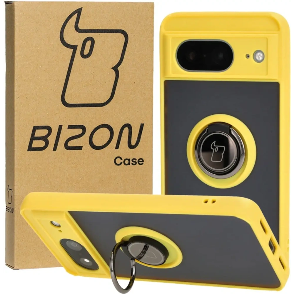 Wholesale Bizon Case Hybrid Ring Google Pixel 8 smoky with a yellow frame - BIZ3892 - {ean13} - Hurt