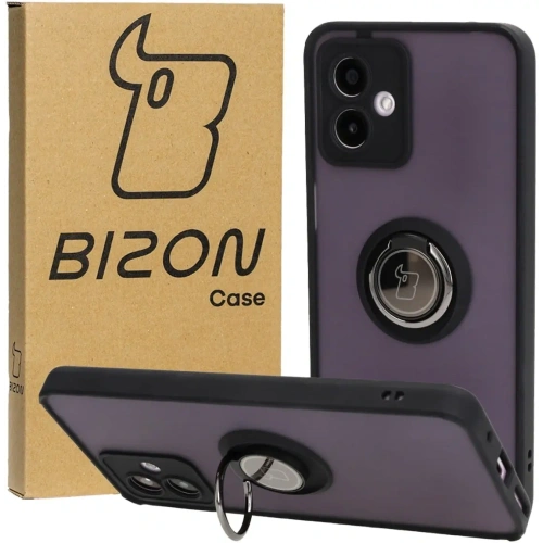 Etui z uchwytem na palec Bizon Case Hybrid Ring do Motorola Moto G14 przydymione z czarną ramką