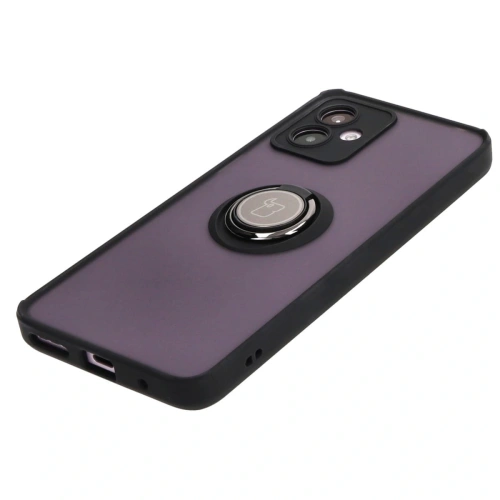 Etui z uchwytem na palec Bizon Case Hybrid Ring do Motorola Moto G14 przydymione z czarną ramką
