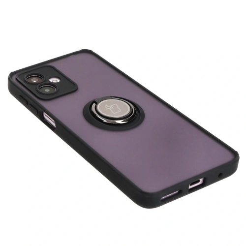 Etui z uchwytem na palec Bizon Case Hybrid Ring do Motorola Moto G14 przydymione z czarną ramką