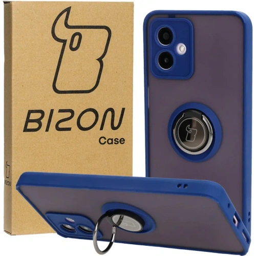 Etui z uchwytem na palec Bizon Case Hybrid Ring do Motorola Moto G14 przydymione z granatową ramką