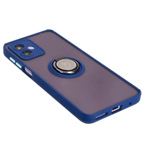 Etui z uchwytem na palec Bizon Case Hybrid Ring do Motorola Moto G14 przydymione z granatową ramką