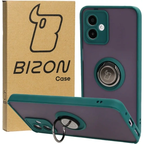 Etui z uchwytem na palec Bizon Case Hybrid Ring do Motorola Moto G14 przydymione z ciemnozieloną ramką