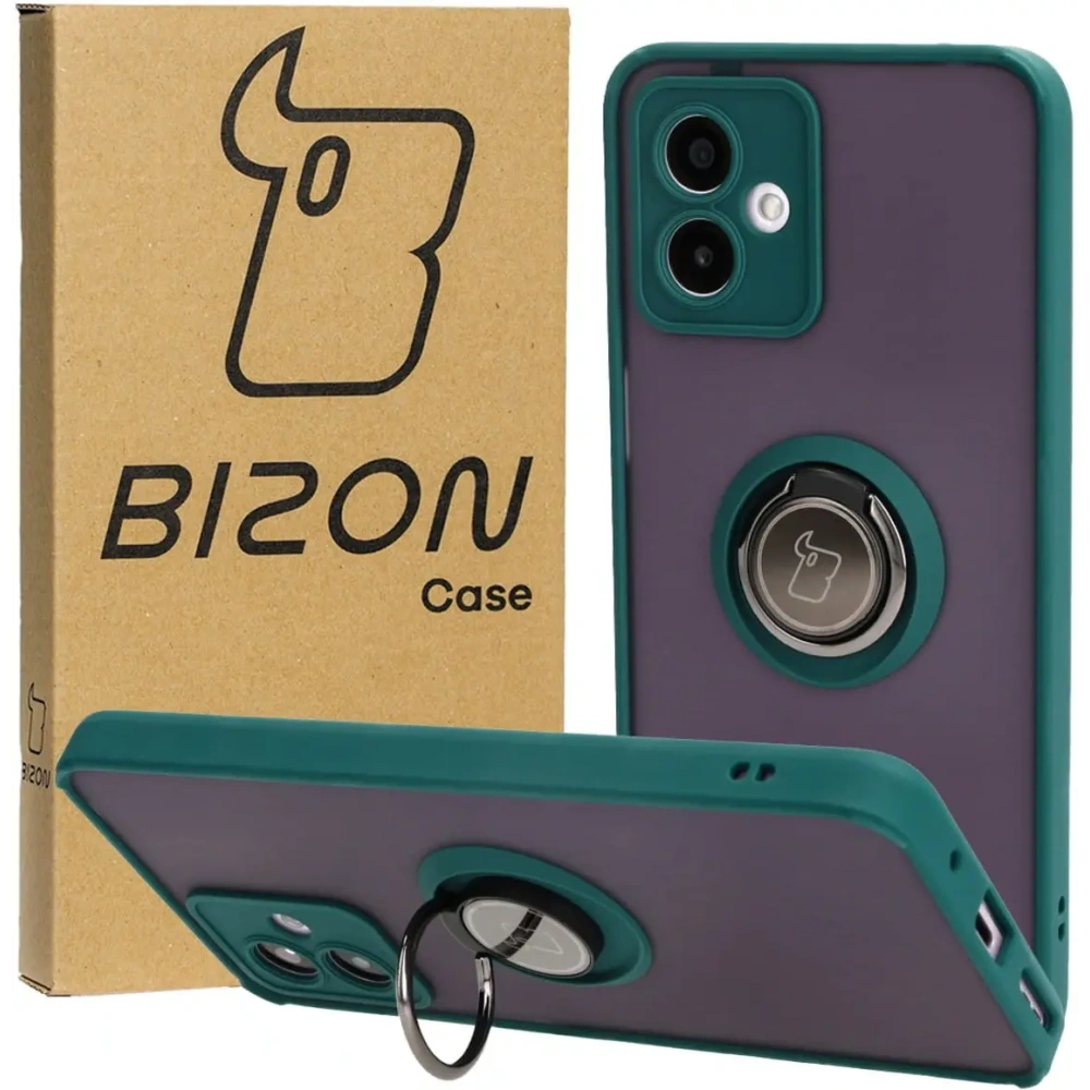 Hurtownia GSM - Etui s úchytem na prst Bizon Case Hybrid Ring pro Motorola Moto G14 kouřové s tmavě zeleným rámečkem - BIZ3903 - {ean13} - Hurt