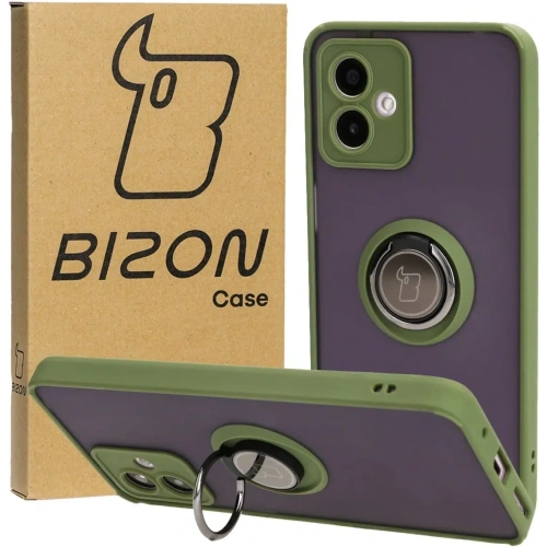 Etui z uchwytem na palec Bizon Case Hybrid Ring do Motorola Moto G14 przydymione z zieloną ramką