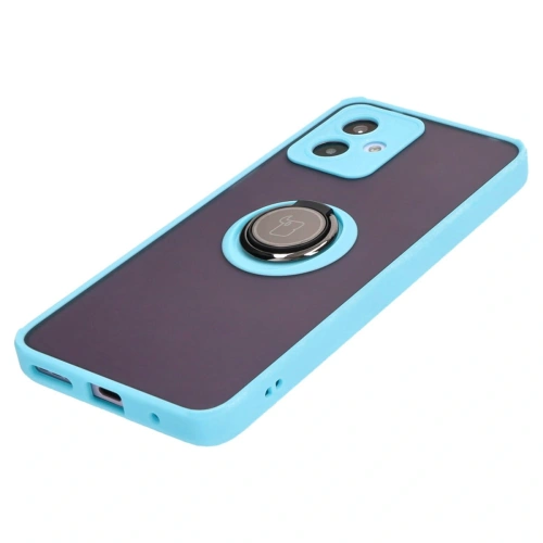 Etui z uchwytem na palec Bizon Case Hybrid Ring do Motorola Moto G14 przydymione z jasnoniebieską ramką