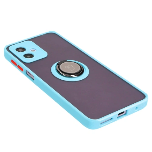Etui z uchwytem na palec Bizon Case Hybrid Ring do Motorola Moto G14 przydymione z jasnoniebieską ramką