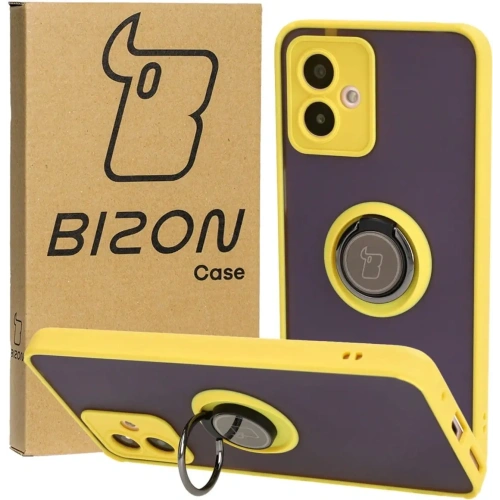 Etui z uchwytem na palec Bizon Case Hybrid Ring do Motorola Moto G14 przydymione z żółtą ramką