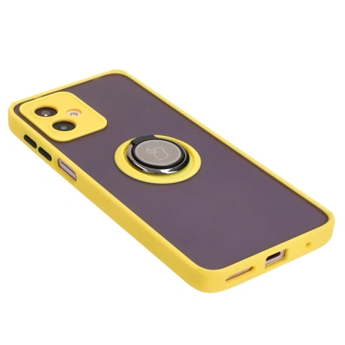 Etui z uchwytem na palec Bizon Case Hybrid Ring do Motorola Moto G14 przydymione z żółtą ramką