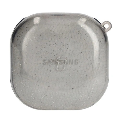 Etui Bizon Case Headphone Clear do Samsung Galaxy Buds Live / Pro / Buds2 / Buds2 Pro / Buds FE czarno-brokatowe