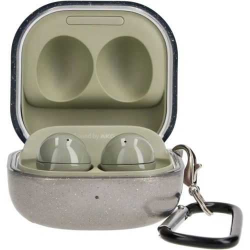 Etui Bizon Case Headphone Clear do Samsung Galaxy Buds Live / Pro / Buds2 / Buds2 Pro / Buds FE czarno-brokatowe