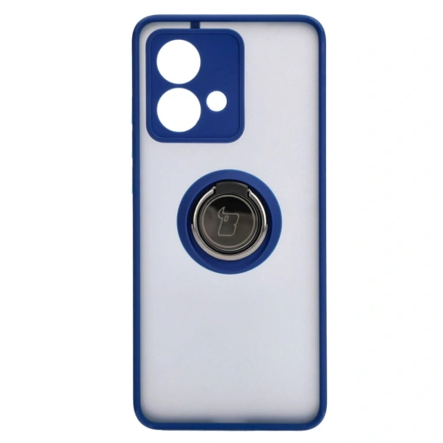 Etui z uchwytem na palec Bizon Case Hybrid Ring do Motorola Edge 40 Neo przydymione z granatową ramką