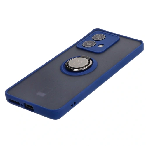 Etui z uchwytem na palec Bizon Case Hybrid Ring do Motorola Edge 40 Neo przydymione z granatową ramką
