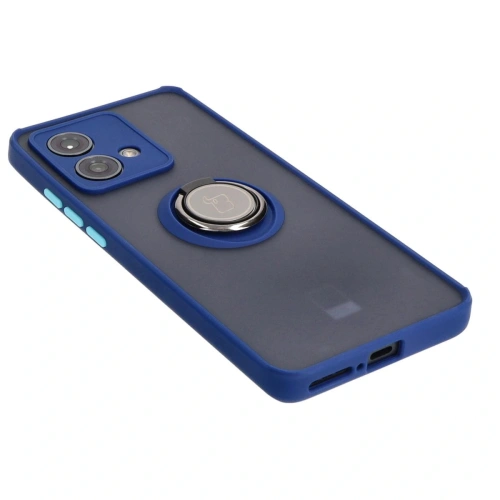 Etui z uchwytem na palec Bizon Case Hybrid Ring do Motorola Edge 40 Neo przydymione z granatową ramką