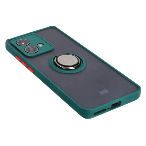 Etui z uchwytem na palec Bizon Case Hybrid Ring do Motorola Edge 40 Neo przydymione z ciemnozieloną ramką