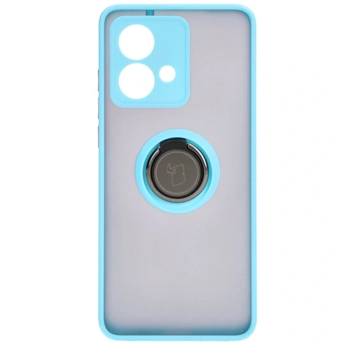 Etui z uchwytem na palec Bizon Case Hybrid Ring do Motorola Edge 40 Neo przydymione z jasnoniebieską ramką