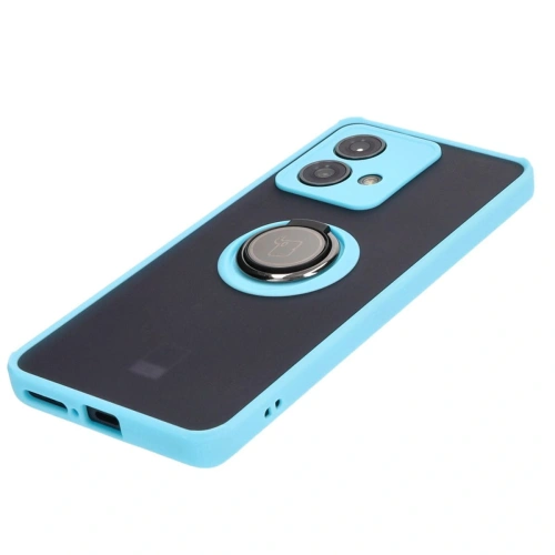 Etui z uchwytem na palec Bizon Case Hybrid Ring do Motorola Edge 40 Neo przydymione z jasnoniebieską ramką