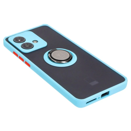 Etui z uchwytem na palec Bizon Case Hybrid Ring do Motorola Edge 40 Neo przydymione z jasnoniebieską ramką
