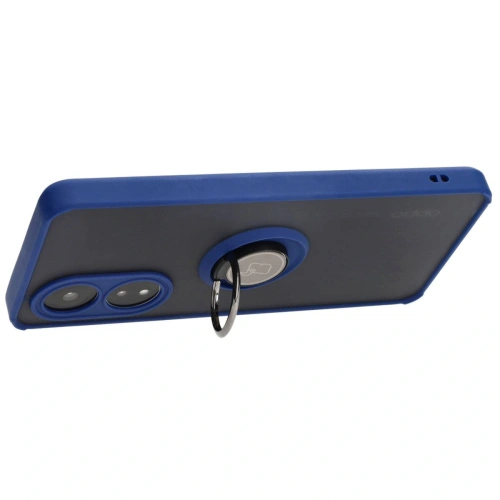 Etui z uchwytem na palec Bizon Case Hybrid Ring do Oppo A58 4G przydymione z granatową ramką