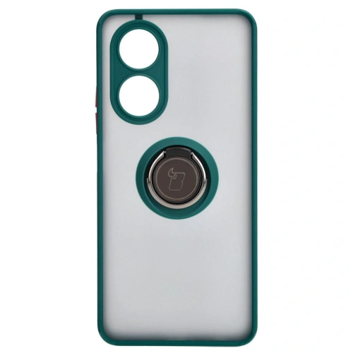 Etui z uchwytem na palec Bizon Case Hybrid Ring do Oppo A58 4G przydymione z ciemnozieloną ramką