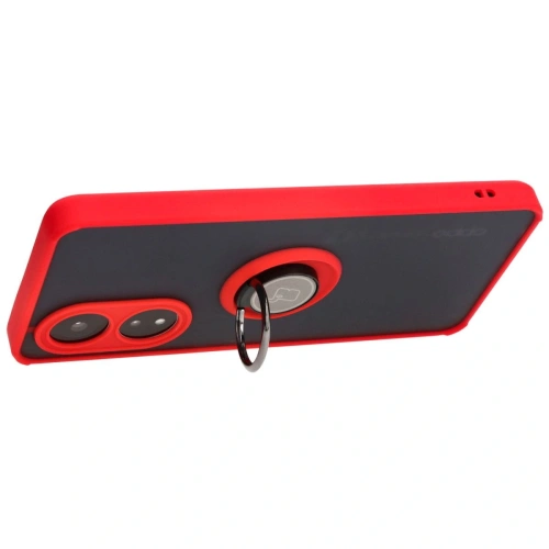Etui z uchwytem na palec Bizon Case Hybrid Ring do Oppo A58 4G przydymione z czerwoną ramką