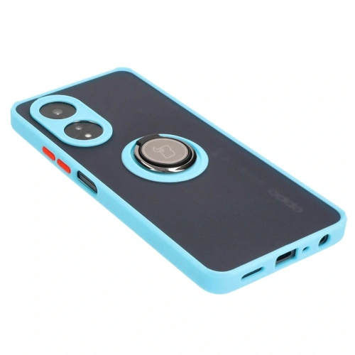 Etui z uchwytem na palec Bizon Case Hybrid Ring do Oppo A58 4G przydymione z jasnoniebieską ramką