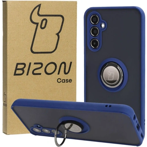 Etui z uchwytem na palec Bizon Case Hybrid Ring do Samsung Galaxy M34 5G przydymione z granatową ramką