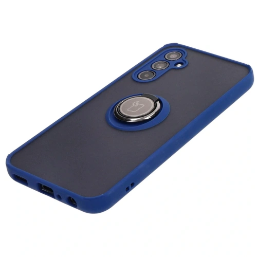 Etui z uchwytem na palec Bizon Case Hybrid Ring do Samsung Galaxy M34 5G przydymione z granatową ramką