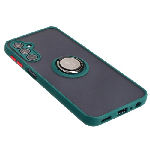 Etui z uchwytem na palec Bizon Case Hybrid Ring do Samsung Galaxy M34 5G przydymione z ciemnozieloną ramką