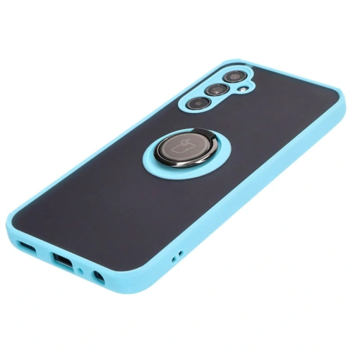 Etui z uchwytem na palec Bizon Case Hybrid Ring do Samsung Galaxy M34 5G przydymione z jasnoniebieską ramką