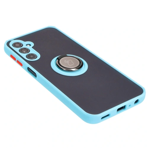 Etui z uchwytem na palec Bizon Case Hybrid Ring do Samsung Galaxy M34 5G przydymione z jasnoniebieską ramką