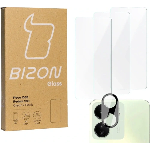 3x Szkło na ekran + szkło na aparat BIZON Clear do Redmi 13C/Poco C65