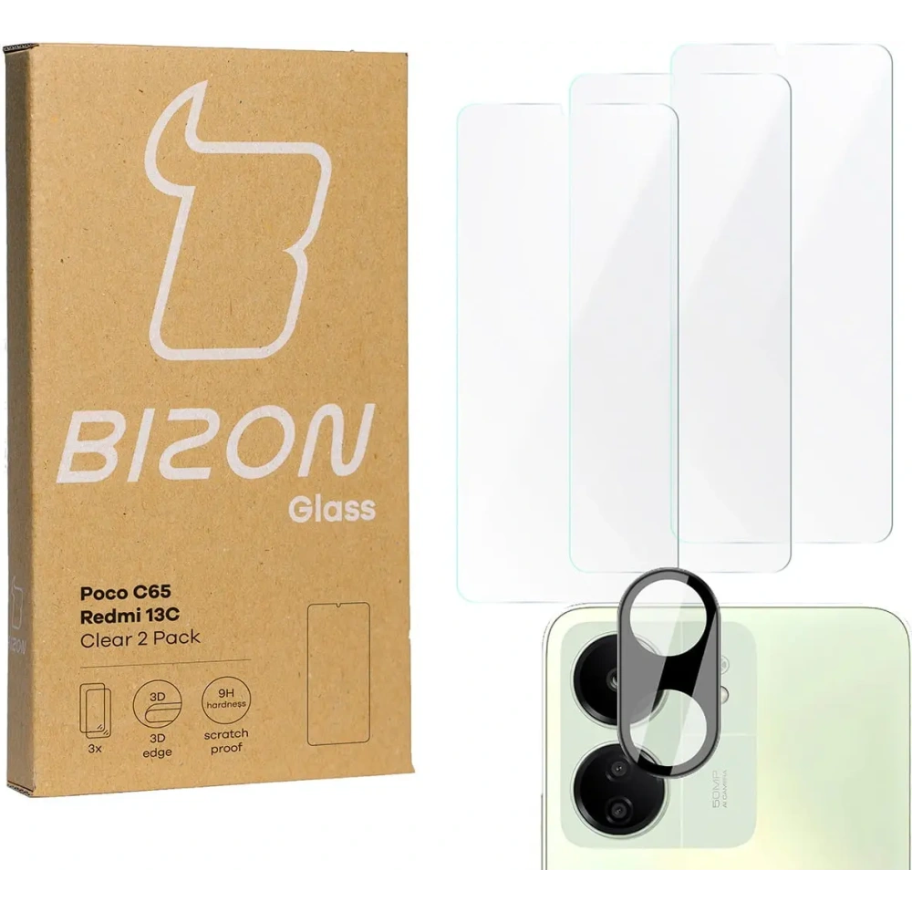 Hurtownia GSM - BIZON Clear 3x kijelző üveg + kamera üveg Redmi 13C/Poco C65 - BIZ4004 - {ean13} - Hurt