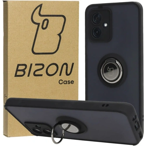 Etui z uchwytem na palec Bizon Case Hybrid Ring do Motorola Moto G54 5G przydymione z czarną ramką