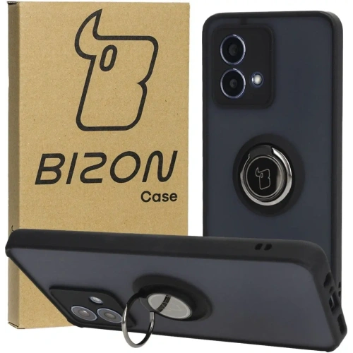 Etui z uchwytem na palec Bizon Case Hybrid Ring do Motorola Moto G84 5G przydymione z czarną ramką