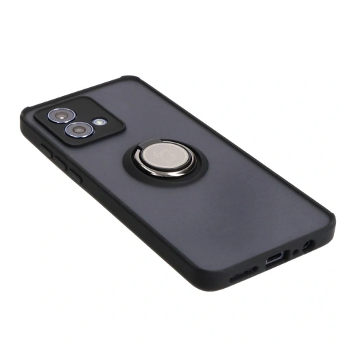 Etui z uchwytem na palec Bizon Case Hybrid Ring do Motorola Moto G84 5G przydymione z czarną ramką