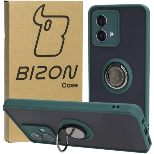 Etui z uchwytem na palec Bizon Case Hybrid Ring do Motorola Moto G84 5G przydymione z ciemnozieloną ramką