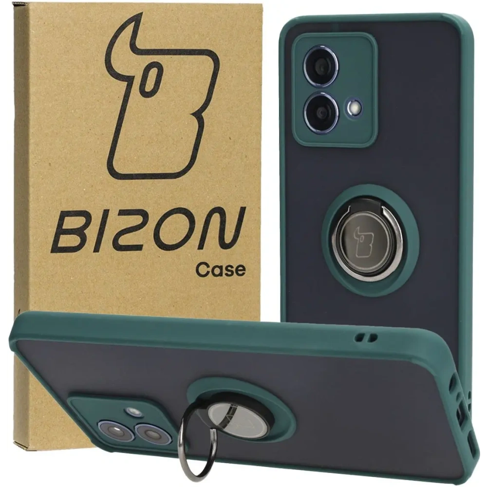 Hurtownia GSM - Etui z uchwytem na palec Bizon Case Hybrid Ring do Motorola Moto G84 5G zakouřené s tmavě zeleným rámem - BIZ4015 - {ean13} - Hurt