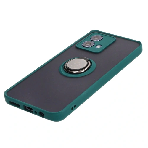 Etui z uchwytem na palec Bizon Case Hybrid Ring do Motorola Moto G84 5G przydymione z ciemnozieloną ramką
