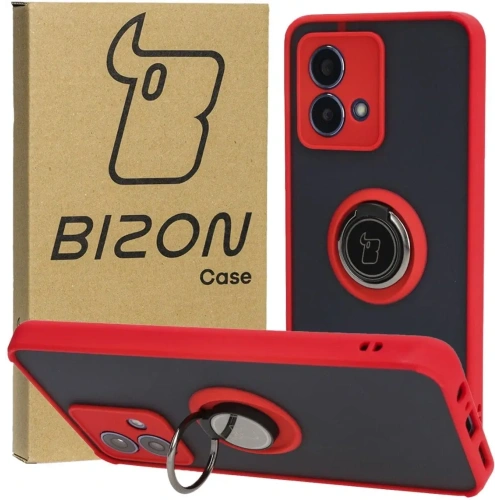 Etui z uchwytem na palec Bizon Case Hybrid Ring do Motorola Moto G84 5G przydymione z czerwoną ramką
