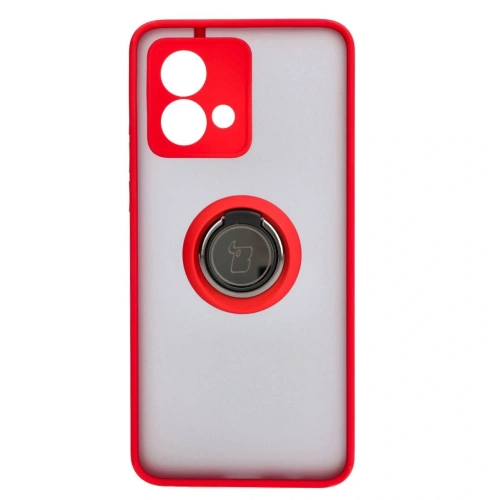 Etui z uchwytem na palec Bizon Case Hybrid Ring do Motorola Moto G84 5G przydymione z czerwoną ramką