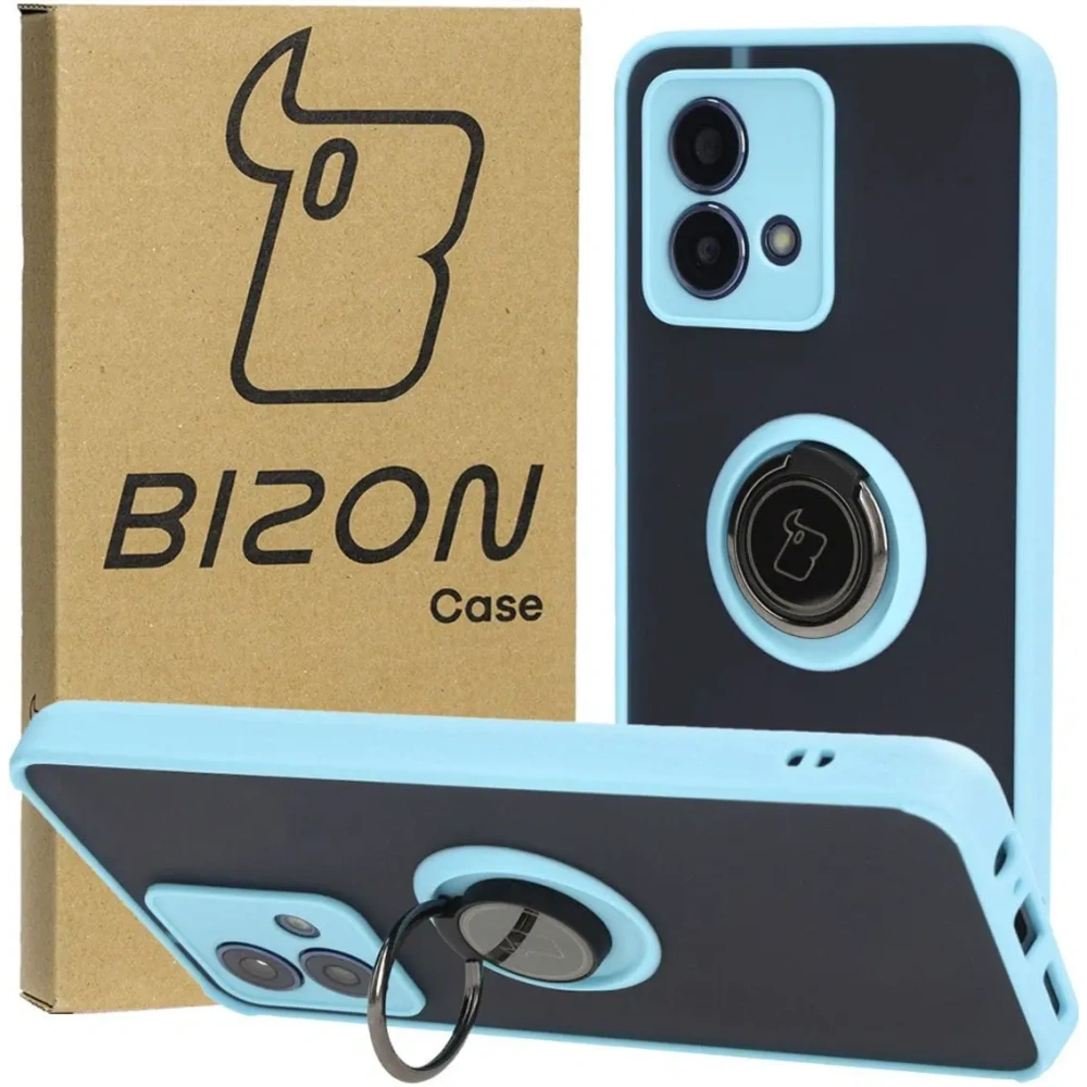 Hurtownia GSM - Etui z uchwytem na palec Bizon Case Hybrid Ring do Motorola Moto G84 5G kouřové s jasně modrým rámem - BIZ4017 - {ean13} - Hurt