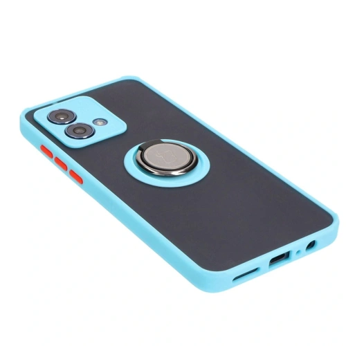 Etui z uchwytem na palec Bizon Case Hybrid Ring do Motorola Moto G84 5G przydymione z jasnoniebieską ramką