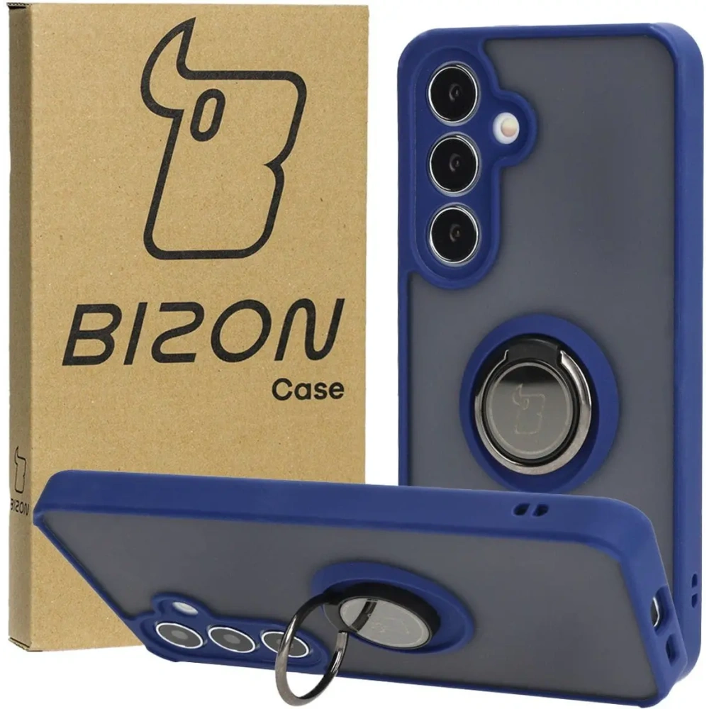 Hurtownia GSM - Etui z uchwytem na palec Bizon Case Hybrid Ring do Samsung Galaxy S24 przydymione z granatową ramką - BIZ4020 - {ean13} - Hurt