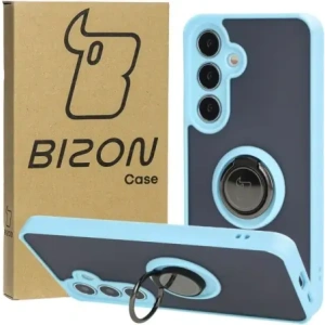 Hurtownia GSM - Etui s úchopem na prst Bizon Case Hybrid Ring pro Samsung Galaxy S24 kouřové s jasně modrým rámem - BIZ4023 - {ean13} - Hurt